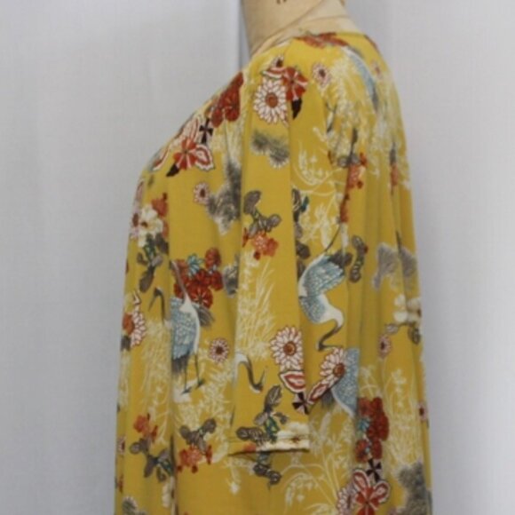 🌼 Coco & Juan Mustard Yellow Floral Lagenlook Tunic Top | Size 1X - Picture 4 of 9